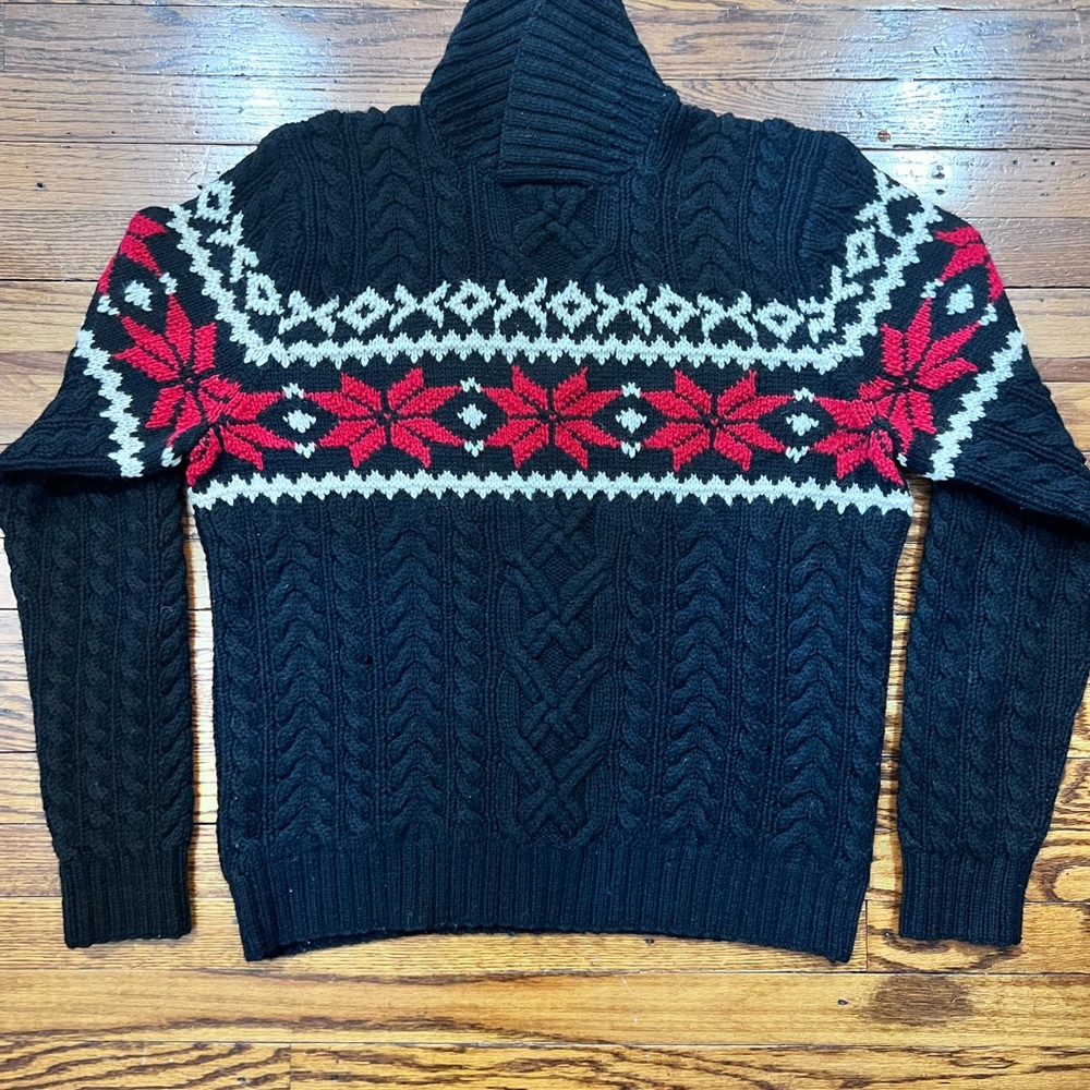 Polo Ralph Lauren Black Turtleneck with Red and White Nordic Design